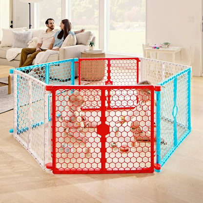 Safety 192" Plastic Super Wide Baby Gate & Play Yard with Door | Adjustable Playpen, For Doorways & Open Spaces, For Babies, Toddlers & Pets, Brown, Tested & Trusted for 30 Years