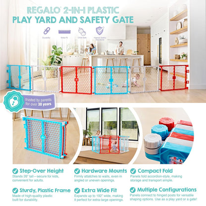 Safety 192" Plastic Super Wide Baby Gate & Play Yard with Door | Adjustable Playpen, For Doorways & Open Spaces, For Babies, Toddlers & Pets, Brown, Tested & Trusted for 30 Years