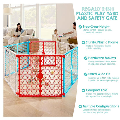 Safety 192" Plastic Super Wide Baby Gate & Play Yard with Door | Adjustable Playpen, For Doorways & Open Spaces, For Babies, Toddlers & Pets, Brown, Tested & Trusted for 30 Years