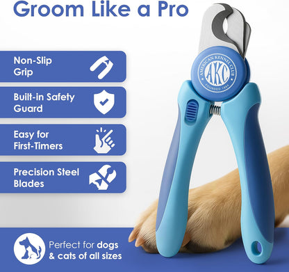 AKC - Dog & Cat Nail Clippers & Filer | Professional Pet Grooming Tool with Stainless Steel Blades | Safety Guard & Easy Grip Handle | Durable & Anti-Slip | Safe for Small, Medium & Large Pets