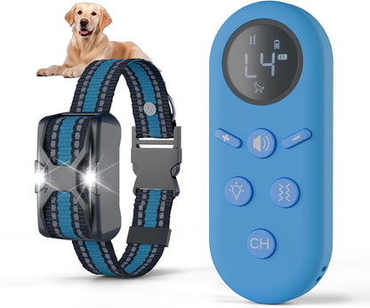 Humane Dog Training Collar with Remote – No Shock Beep & Vibration Collar for Dogs 5-100lbs, Night Walking Dog Trainer with Flashlight, 1300FT Range, IP67 Waterproof