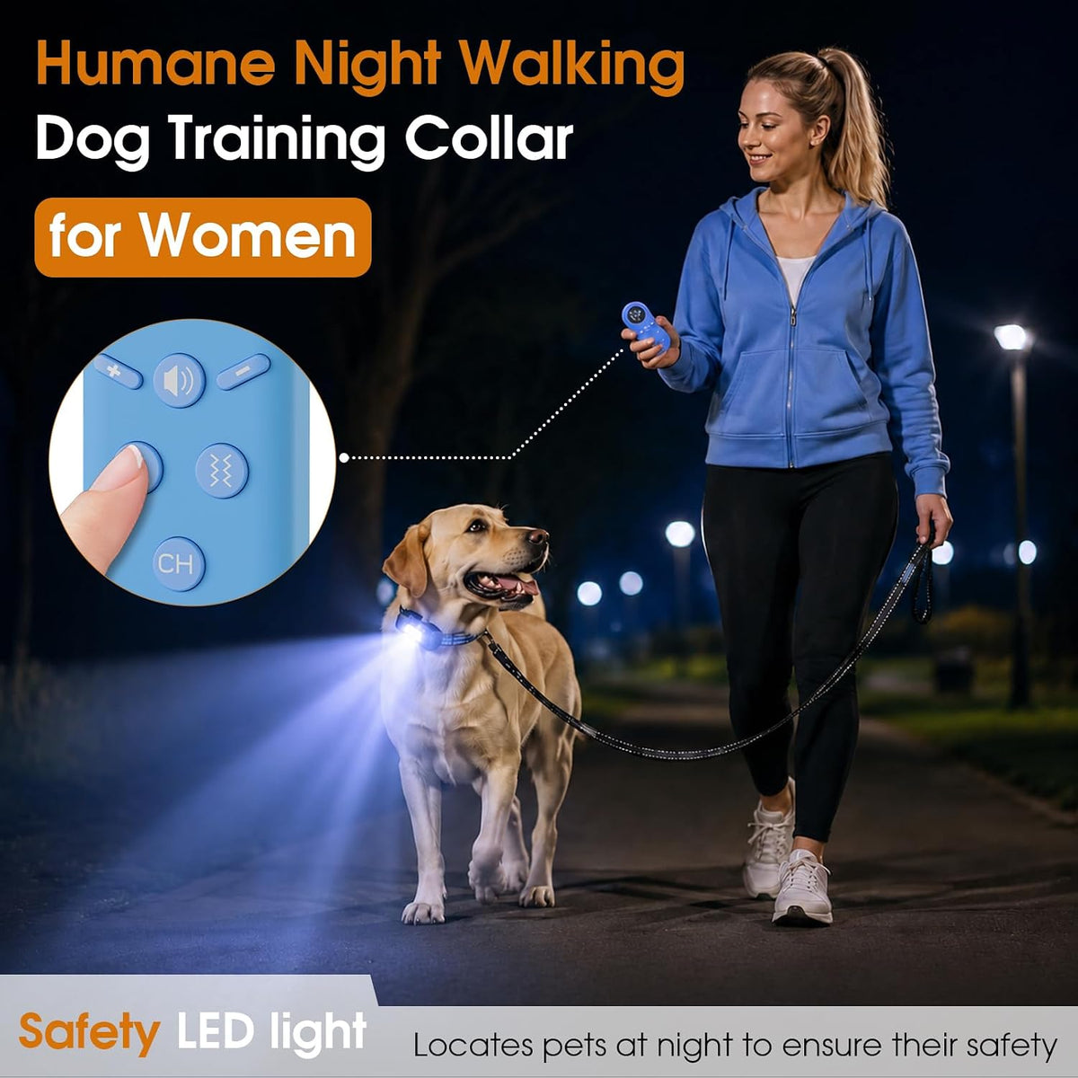 Humane Dog Training Collar with Remote – No Shock Beep & Vibration Collar for Dogs 5-100lbs, Night Walking Dog Trainer with Flashlight, 1300FT Range, IP67 Waterproof