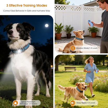 Humane Dog Training Collar with Remote – No Shock Beep & Vibration Collar for Dogs 5-100lbs, Night Walking Dog Trainer with Flashlight, 1300FT Range, IP67 Waterproof