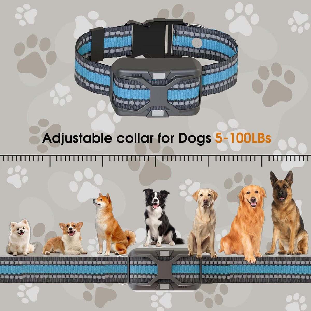 Humane Dog Training Collar with Remote – No Shock Beep & Vibration Collar for Dogs 5-100lbs, Night Walking Dog Trainer with Flashlight, 1300FT Range, IP67 Waterproof