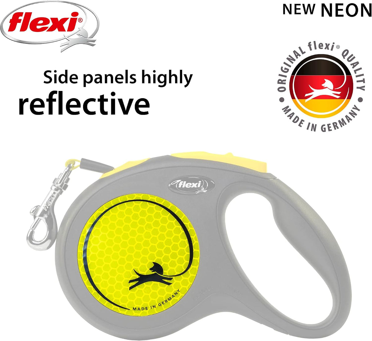 ® Neon Tape Retractable Dog Leash, Medium, 16 ft - Neon Yellow/Black