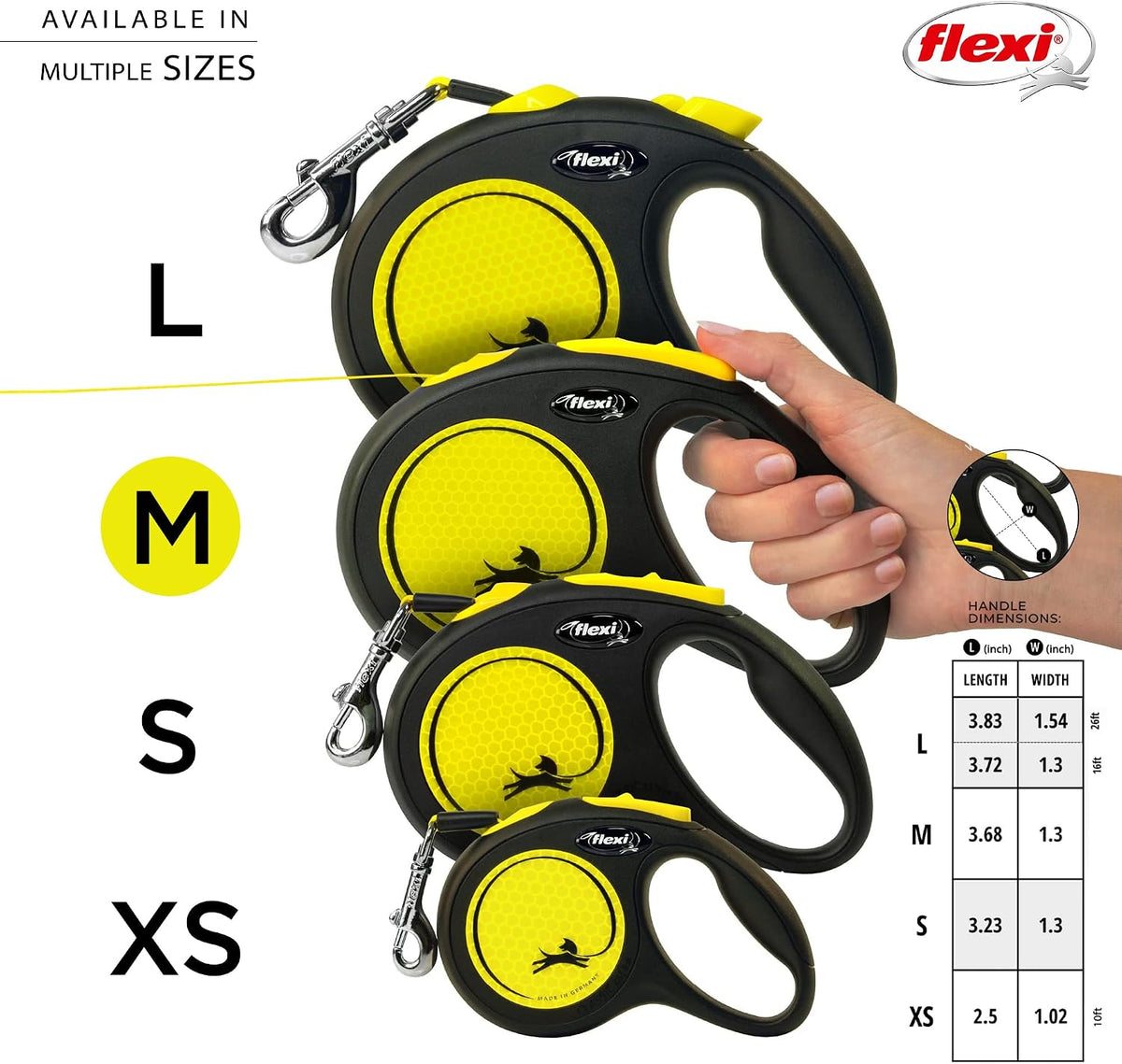 ® Neon Tape Retractable Dog Leash, Medium, 16 ft - Neon Yellow/Black
