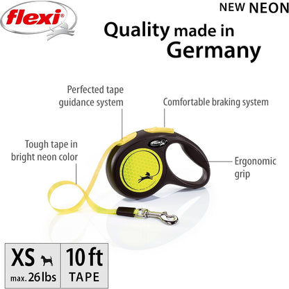 ® Neon Tape Retractable Dog Leash, Medium, 16 ft - Neon Yellow/Black
