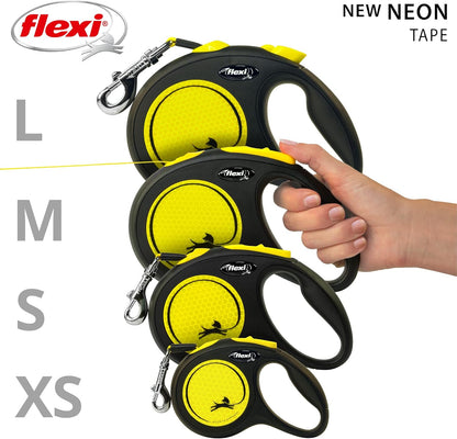 ® Neon Tape Retractable Dog Leash, Medium, 16 ft - Neon Yellow/Black