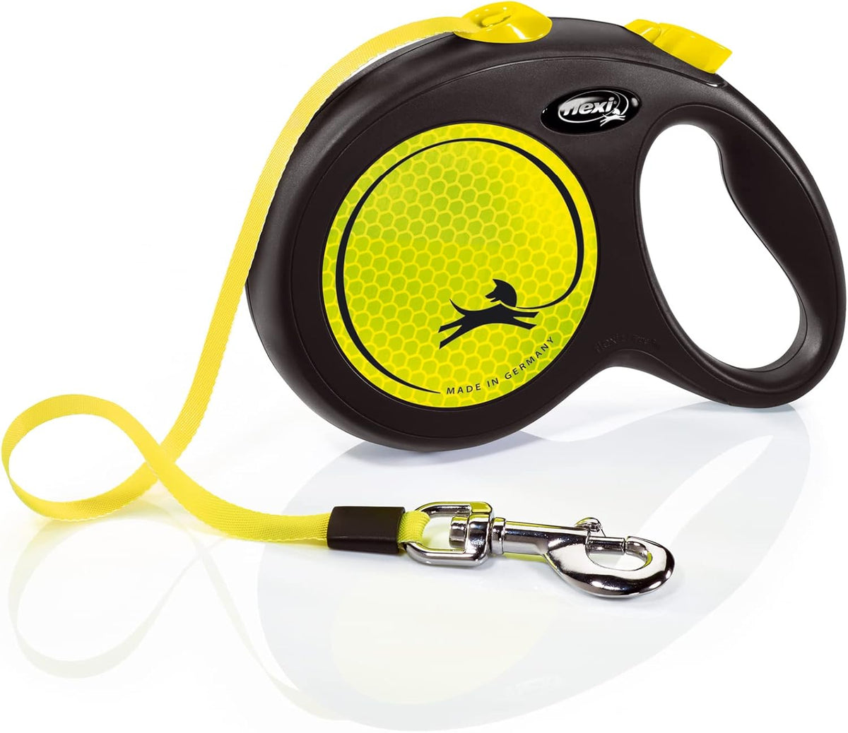 ® Neon Tape Retractable Dog Leash, Medium, 16 ft - Neon Yellow/Black