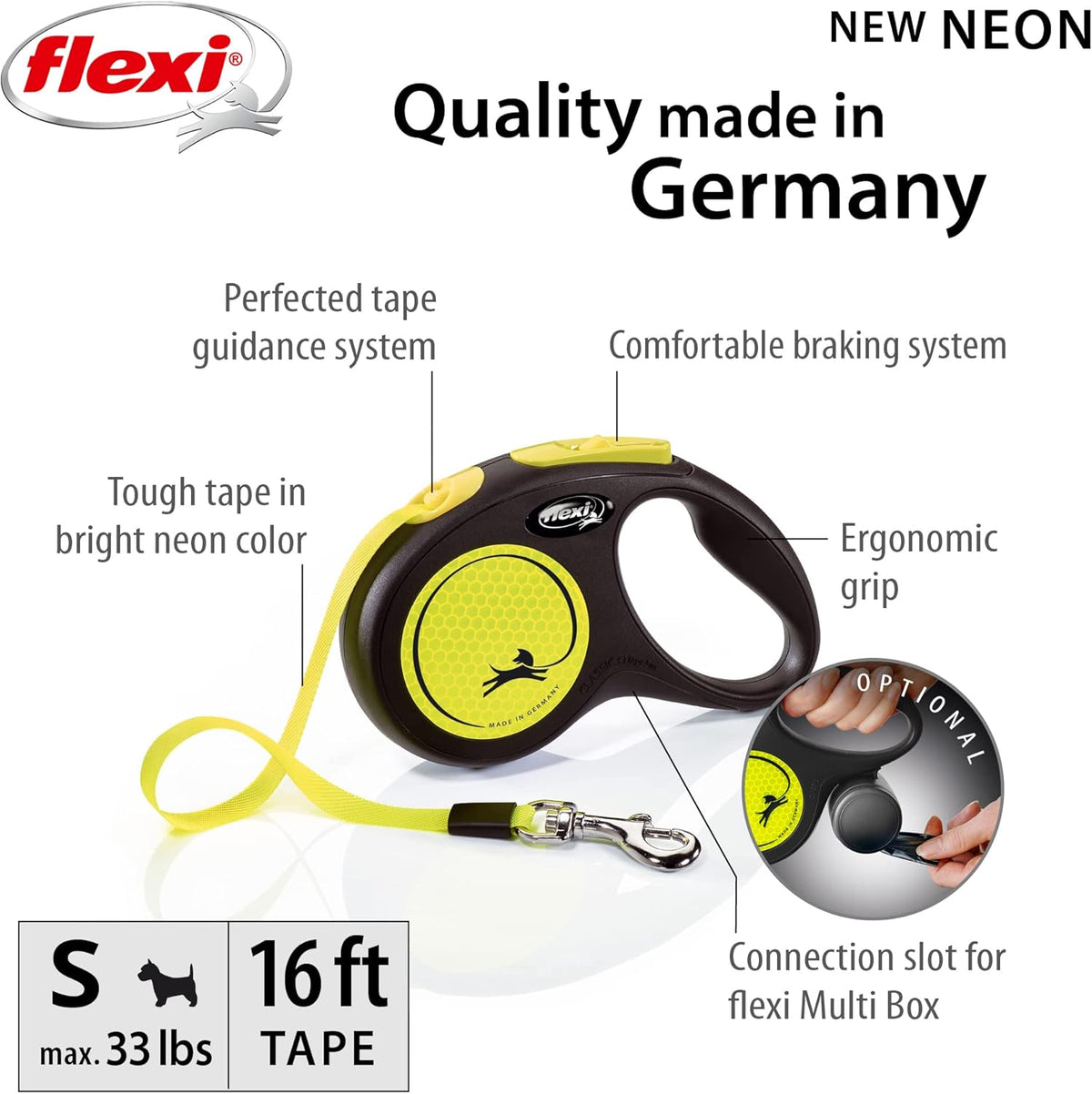 ® Neon Tape Retractable Dog Leash, Medium, 16 ft - Neon Yellow/Black