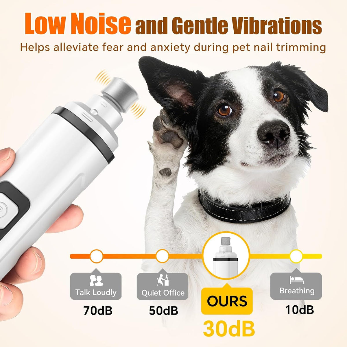 Dog Nail Grinder Electric Powerful 3 Speeds Dog Nail Clippers with Lights Quiet Cat Nail Clipper Painless Care Trimmers Tools for Small Medium Large Dogs and Cats (Black)