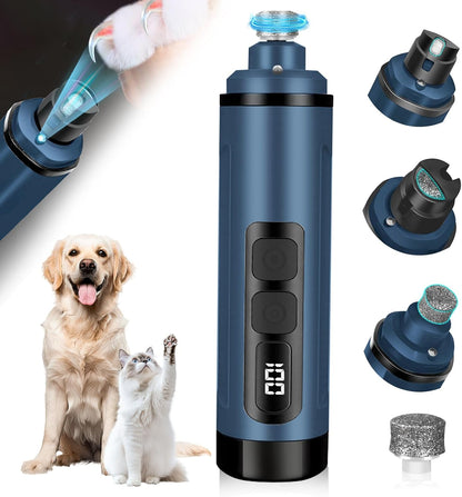 Dog Nail Grinder Electric Powerful 3 Speeds Dog Nail Clippers with Lights Quiet Cat Nail Clipper Painless Care Trimmers Tools for Small Medium Large Dogs and Cats (Black)