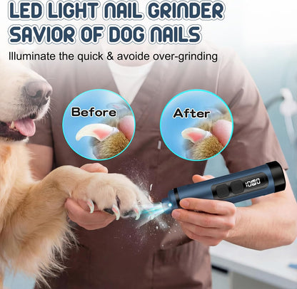 Dog Nail Grinder Electric Powerful 3 Speeds Dog Nail Clippers with Lights Quiet Cat Nail Clipper Painless Care Trimmers Tools for Small Medium Large Dogs and Cats (Black)