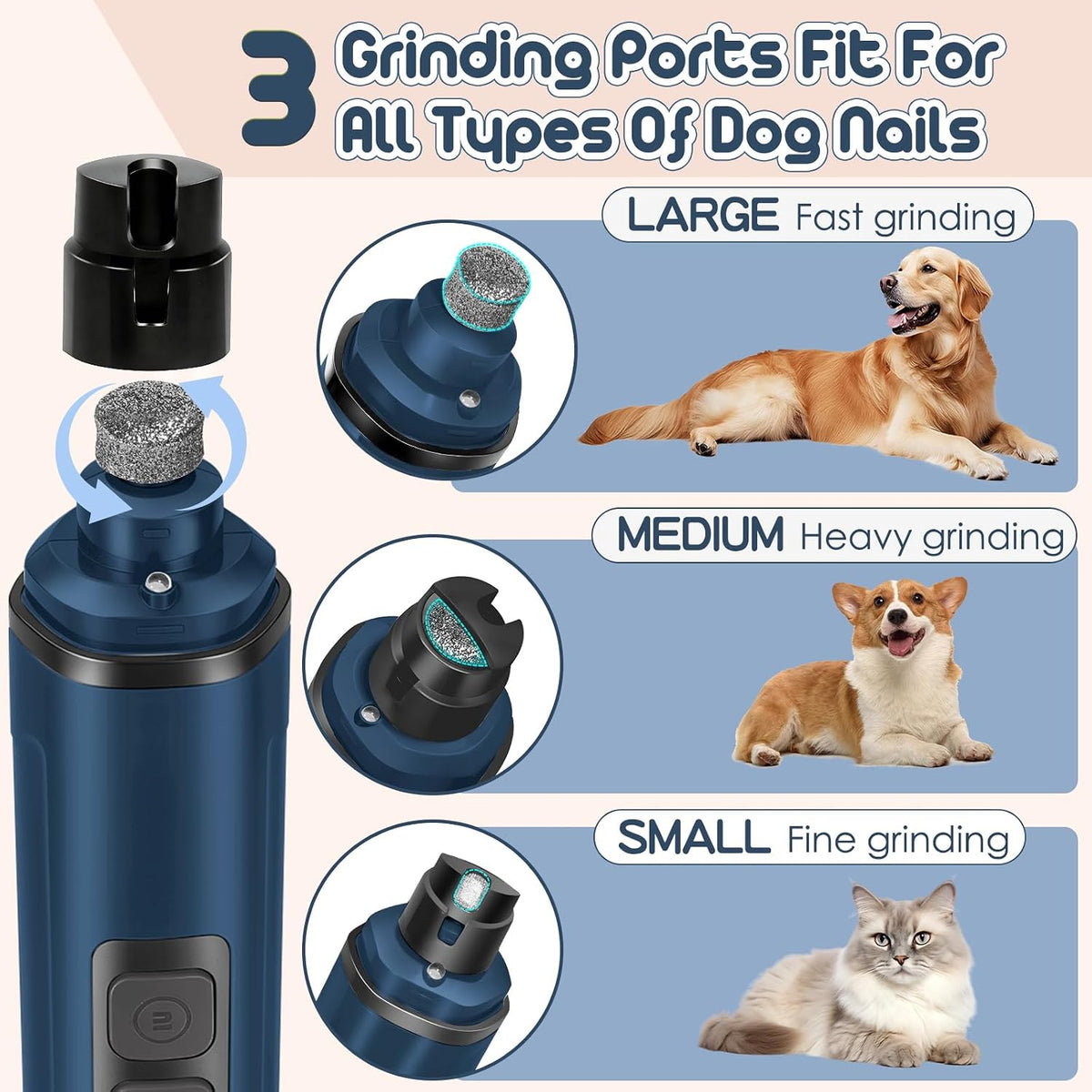 Dog Nail Grinder Electric Powerful 3 Speeds Dog Nail Clippers with Lights Quiet Cat Nail Clipper Painless Care Trimmers Tools for Small Medium Large Dogs and Cats (Black)