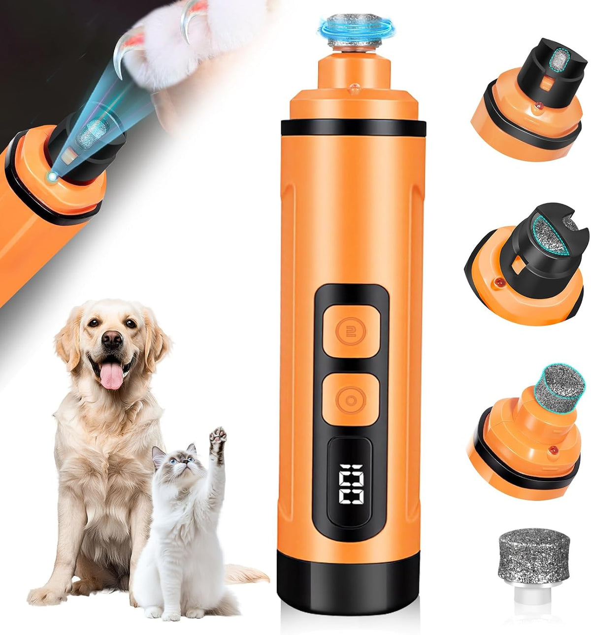 Dog Nail Grinder Electric Powerful 3 Speeds Dog Nail Clippers with Lights Quiet Cat Nail Clipper Painless Care Trimmers Tools for Small Medium Large Dogs and Cats (Black)