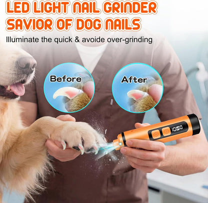 Dog Nail Grinder Electric Powerful 3 Speeds Dog Nail Clippers with Lights Quiet Cat Nail Clipper Painless Care Trimmers Tools for Small Medium Large Dogs and Cats (Black)