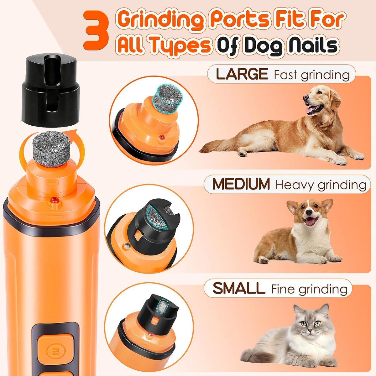 Dog Nail Grinder Electric Powerful 3 Speeds Dog Nail Clippers with Lights Quiet Cat Nail Clipper Painless Care Trimmers Tools for Small Medium Large Dogs and Cats (Black)