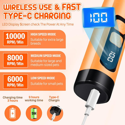 Dog Nail Grinder Electric Powerful 3 Speeds Dog Nail Clippers with Lights Quiet Cat Nail Clipper Painless Care Trimmers Tools for Small Medium Large Dogs and Cats (Black)