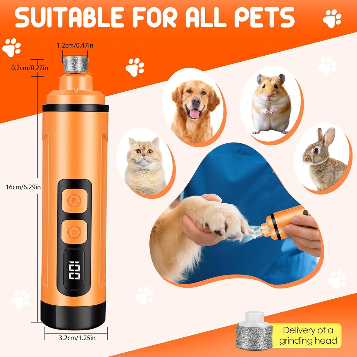 Dog Nail Grinder Electric Powerful 3 Speeds Dog Nail Clippers with Lights Quiet Cat Nail Clipper Painless Care Trimmers Tools for Small Medium Large Dogs and Cats (Black)