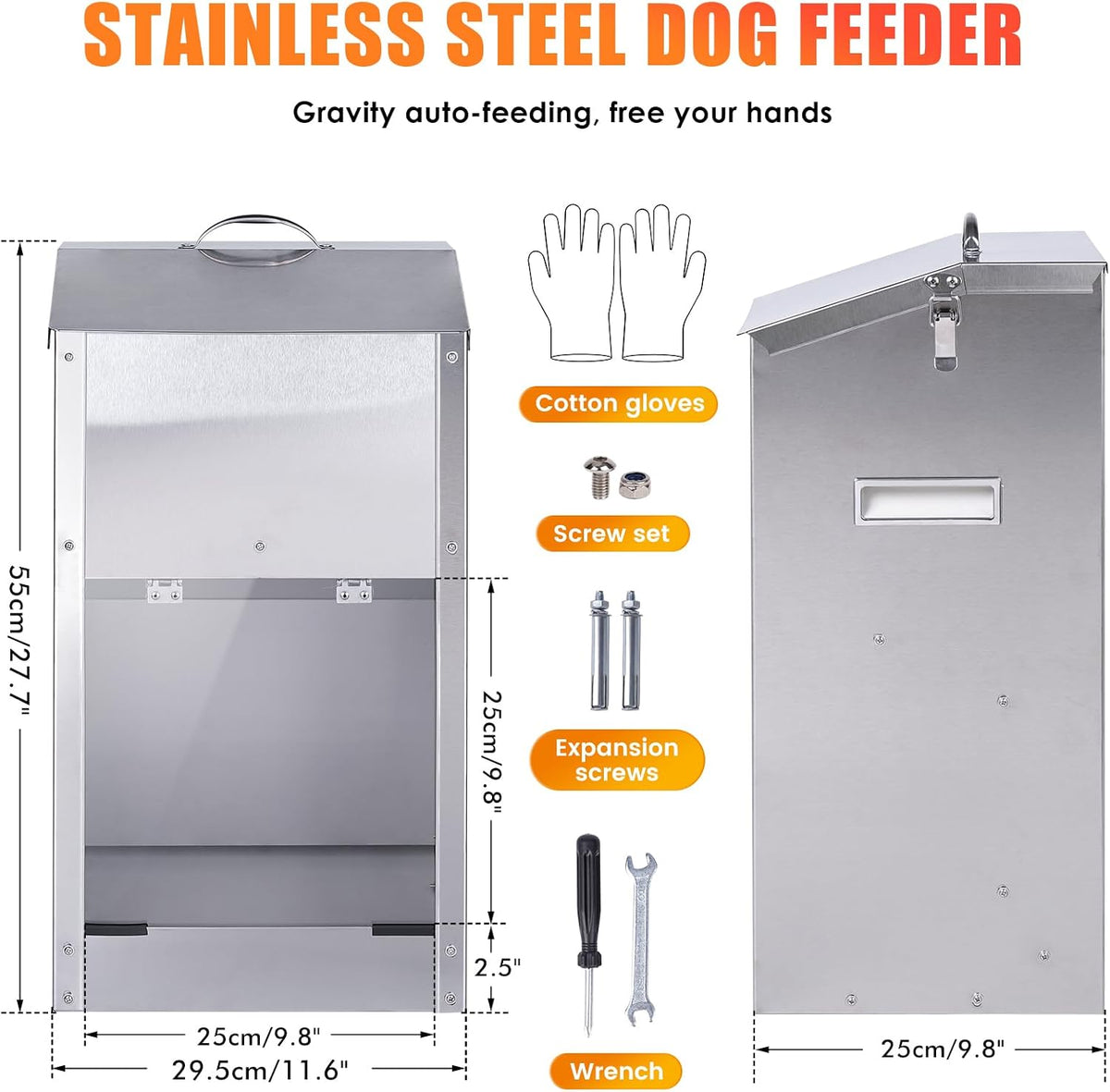 Automatic Dog Feeder Large Breed Outdoor, Stainless Steel Material