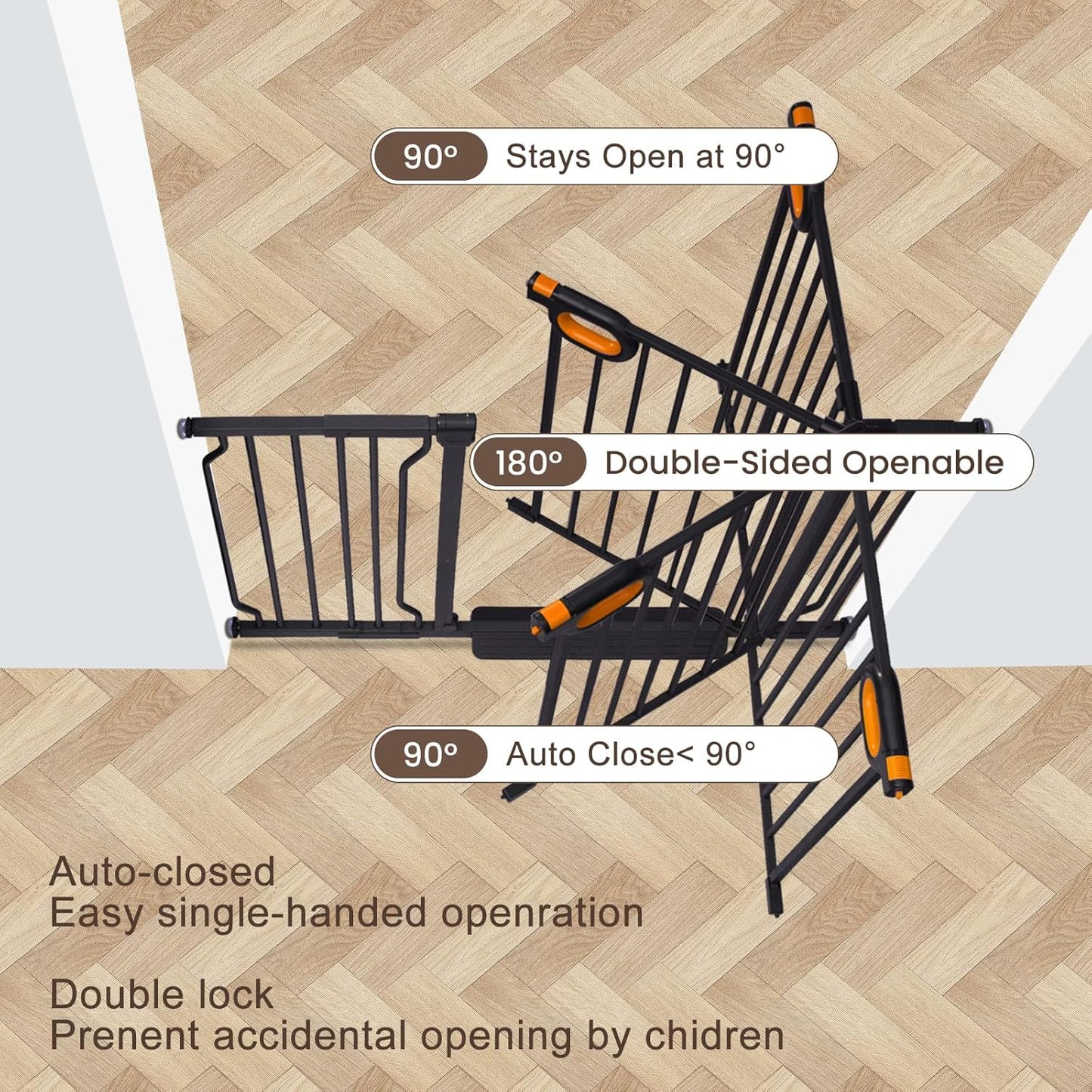 owlie Baby Gate with Door 66-75 Inch, Extra Wide Stair Gates for Kids Adjustable Wide Dog Pet Gate Stairway Large Baby Gates Pressure Mount for Pets for House Stairway Doorway White (30.5'' Tall)
