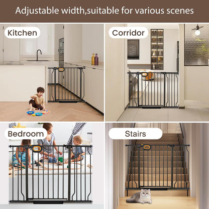 owlie Baby Gate with Door 66-75 Inch, Extra Wide Stair Gates for Kids Adjustable Wide Dog Pet Gate Stairway Large Baby Gates Pressure Mount for Pets for House Stairway Doorway White (30.5'' Tall)