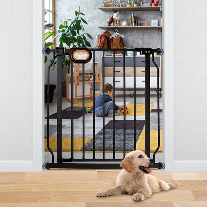 owlie Baby Gate with Door 66-75 Inch, Extra Wide Stair Gates for Kids Adjustable Wide Dog Pet Gate Stairway Large Baby Gates Pressure Mount for Pets for House Stairway Doorway White (30.5'' Tall)