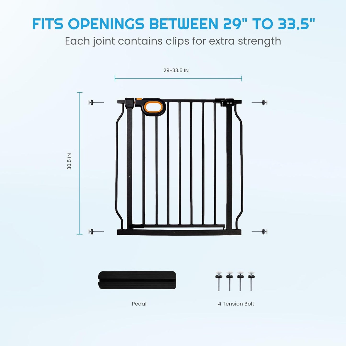 owlie Baby Gate with Door 66-75 Inch, Extra Wide Stair Gates for Kids Adjustable Wide Dog Pet Gate Stairway Large Baby Gates Pressure Mount for Pets for House Stairway Doorway White (30.5'' Tall)