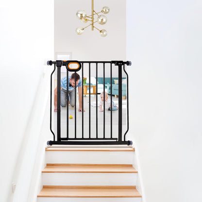 owlie Baby Gate with Door 66-75 Inch, Extra Wide Stair Gates for Kids Adjustable Wide Dog Pet Gate Stairway Large Baby Gates Pressure Mount for Pets for House Stairway Doorway White (30.5'' Tall)