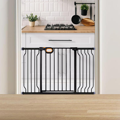 owlie Baby Gate with Door 66-75 Inch, Extra Wide Stair Gates for Kids Adjustable Wide Dog Pet Gate Stairway Large Baby Gates Pressure Mount for Pets for House Stairway Doorway White (30.5'' Tall)