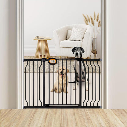 owlie Baby Gate with Door 66-75 Inch, Extra Wide Stair Gates for Kids Adjustable Wide Dog Pet Gate Stairway Large Baby Gates Pressure Mount for Pets for House Stairway Doorway White (30.5'' Tall)