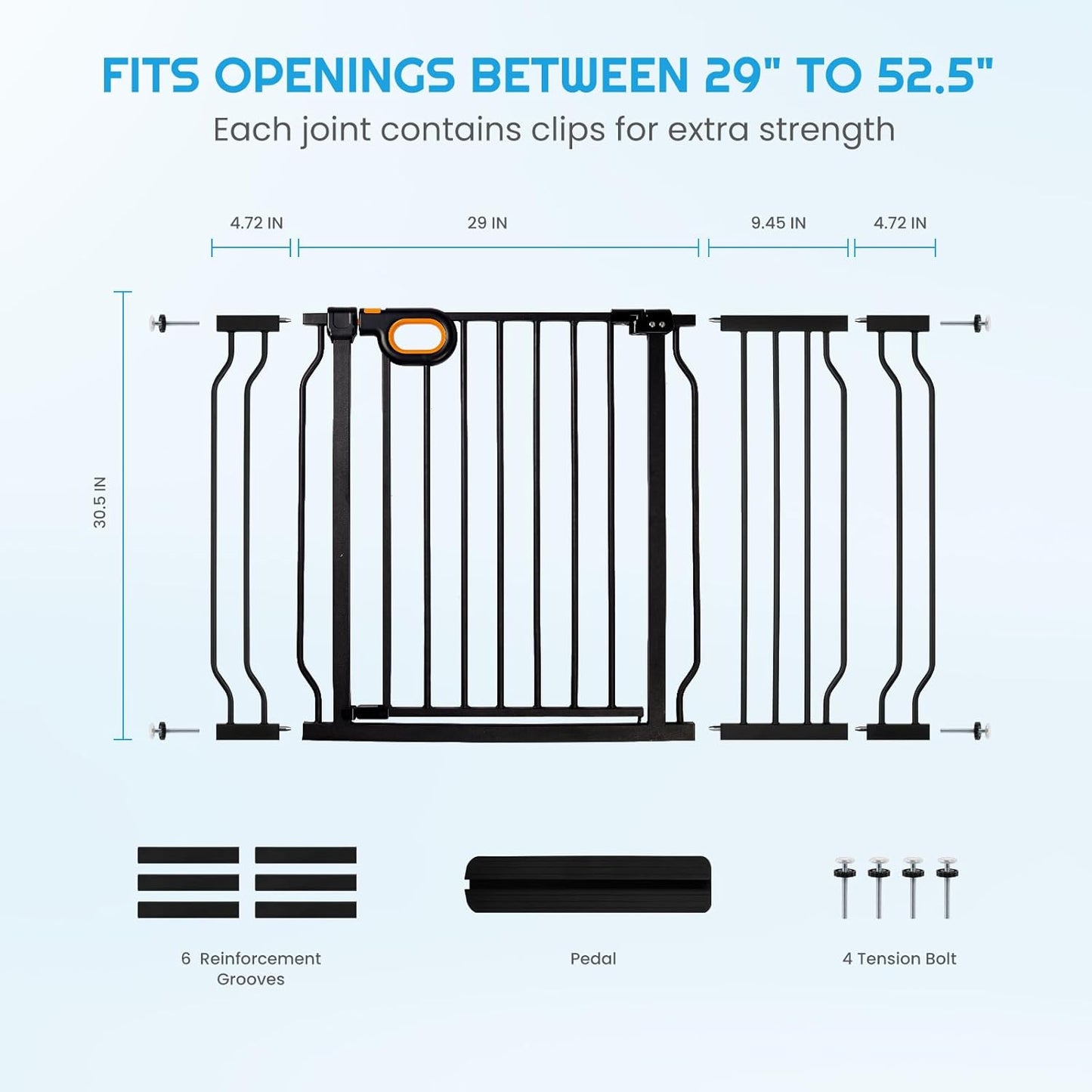 owlie Baby Gate with Door 66-75 Inch, Extra Wide Stair Gates for Kids Adjustable Wide Dog Pet Gate Stairway Large Baby Gates Pressure Mount for Pets for House Stairway Doorway White (30.5'' Tall)