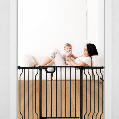 owlie Baby Gate with Door 66-75 Inch, Extra Wide Stair Gates for Kids Adjustable Wide Dog Pet Gate Stairway Large Baby Gates Pressure Mount for Pets for House Stairway Doorway White (30.5'' Tall)