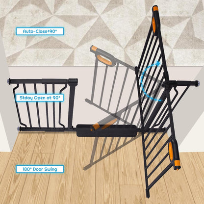 owlie Baby Gate with Door 66-75 Inch, Extra Wide Stair Gates for Kids Adjustable Wide Dog Pet Gate Stairway Large Baby Gates Pressure Mount for Pets for House Stairway Doorway White (30.5'' Tall)