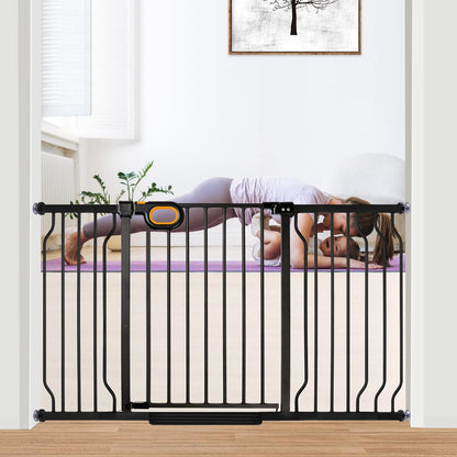 owlie Baby Gate with Door 66-75 Inch, Extra Wide Stair Gates for Kids Adjustable Wide Dog Pet Gate Stairway Large Baby Gates Pressure Mount for Pets for House Stairway Doorway White (30.5'' Tall)