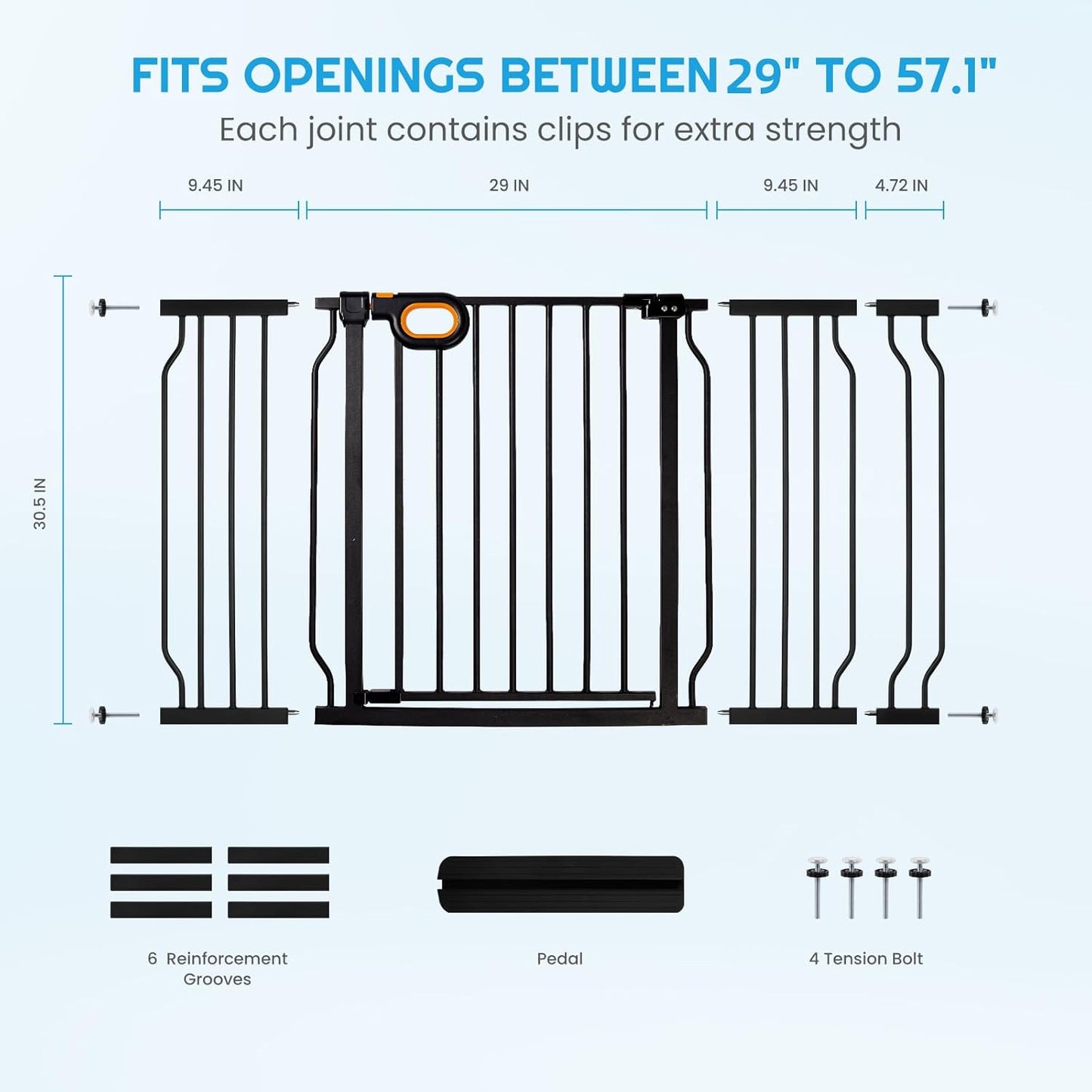 owlie Baby Gate with Door 66-75 Inch, Extra Wide Stair Gates for Kids Adjustable Wide Dog Pet Gate Stairway Large Baby Gates Pressure Mount for Pets for House Stairway Doorway White (30.5'' Tall)