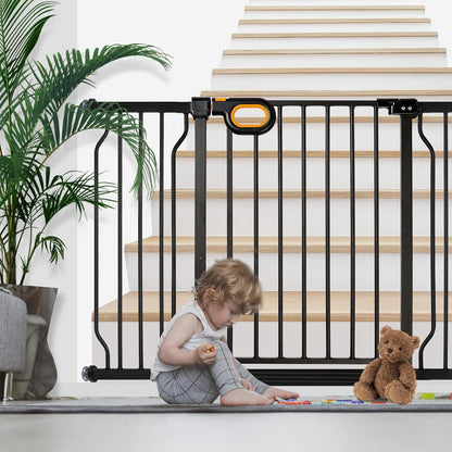owlie Baby Gate with Door 66-75 Inch, Extra Wide Stair Gates for Kids Adjustable Wide Dog Pet Gate Stairway Large Baby Gates Pressure Mount for Pets for House Stairway Doorway White (30.5'' Tall)