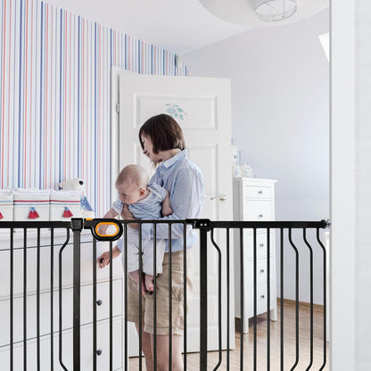 owlie Baby Gate with Door 66-75 Inch, Extra Wide Stair Gates for Kids Adjustable Wide Dog Pet Gate Stairway Large Baby Gates Pressure Mount for Pets for House Stairway Doorway White (30.5'' Tall)