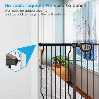 owlie Baby Gate with Door 66-75 Inch, Extra Wide Stair Gates for Kids Adjustable Wide Dog Pet Gate Stairway Large Baby Gates Pressure Mount for Pets for House Stairway Doorway White (30.5'' Tall)