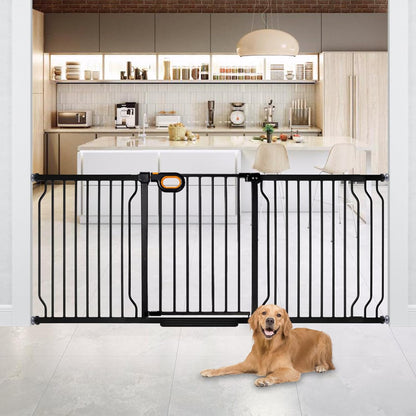 owlie Baby Gate with Door 66-75 Inch, Extra Wide Stair Gates for Kids Adjustable Wide Dog Pet Gate Stairway Large Baby Gates Pressure Mount for Pets for House Stairway Doorway White (30.5'' Tall)