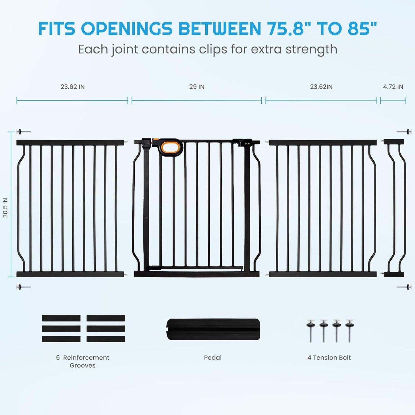 owlie Baby Gate with Door 66-75 Inch, Extra Wide Stair Gates for Kids Adjustable Wide Dog Pet Gate Stairway Large Baby Gates Pressure Mount for Pets for House Stairway Doorway White (30.5'' Tall)