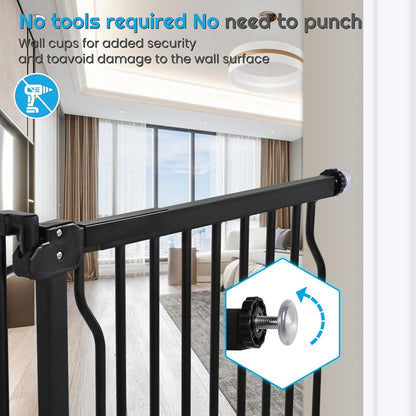 owlie Baby Gate with Door 66-75 Inch, Extra Wide Stair Gates for Kids Adjustable Wide Dog Pet Gate Stairway Large Baby Gates Pressure Mount for Pets for House Stairway Doorway White (30.5'' Tall)