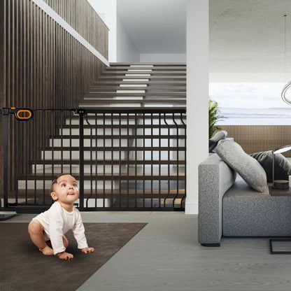 owlie Baby Gate with Door 66-75 Inch, Extra Wide Stair Gates for Kids Adjustable Wide Dog Pet Gate Stairway Large Baby Gates Pressure Mount for Pets for House Stairway Doorway White (30.5'' Tall)