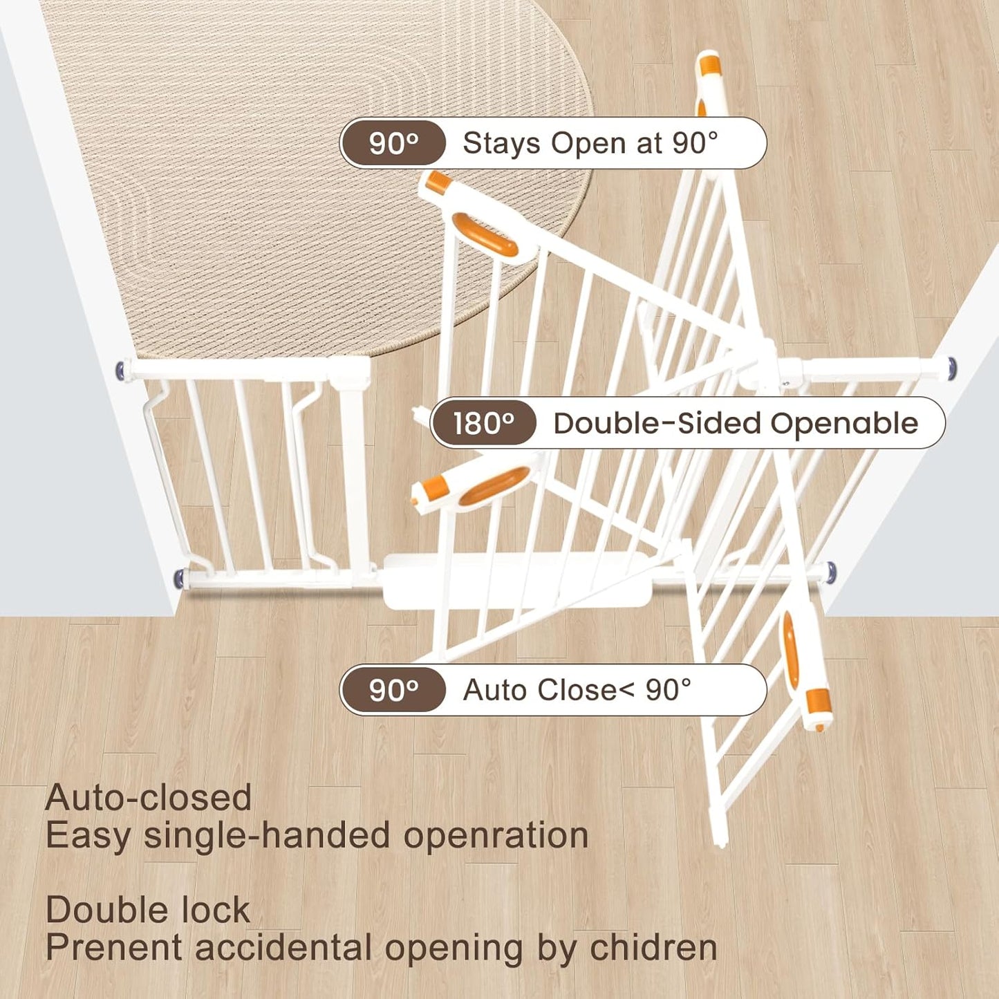 owlie Baby Gate with Door 66-75 Inch, Extra Wide Stair Gates for Kids Adjustable Wide Dog Pet Gate Stairway Large Baby Gates Pressure Mount for Pets for House Stairway Doorway White (30.5'' Tall)