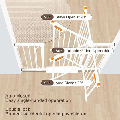 owlie Baby Gate with Door 66-75 Inch, Extra Wide Stair Gates for Kids Adjustable Wide Dog Pet Gate Stairway Large Baby Gates Pressure Mount for Pets for House Stairway Doorway White (30.5'' Tall)