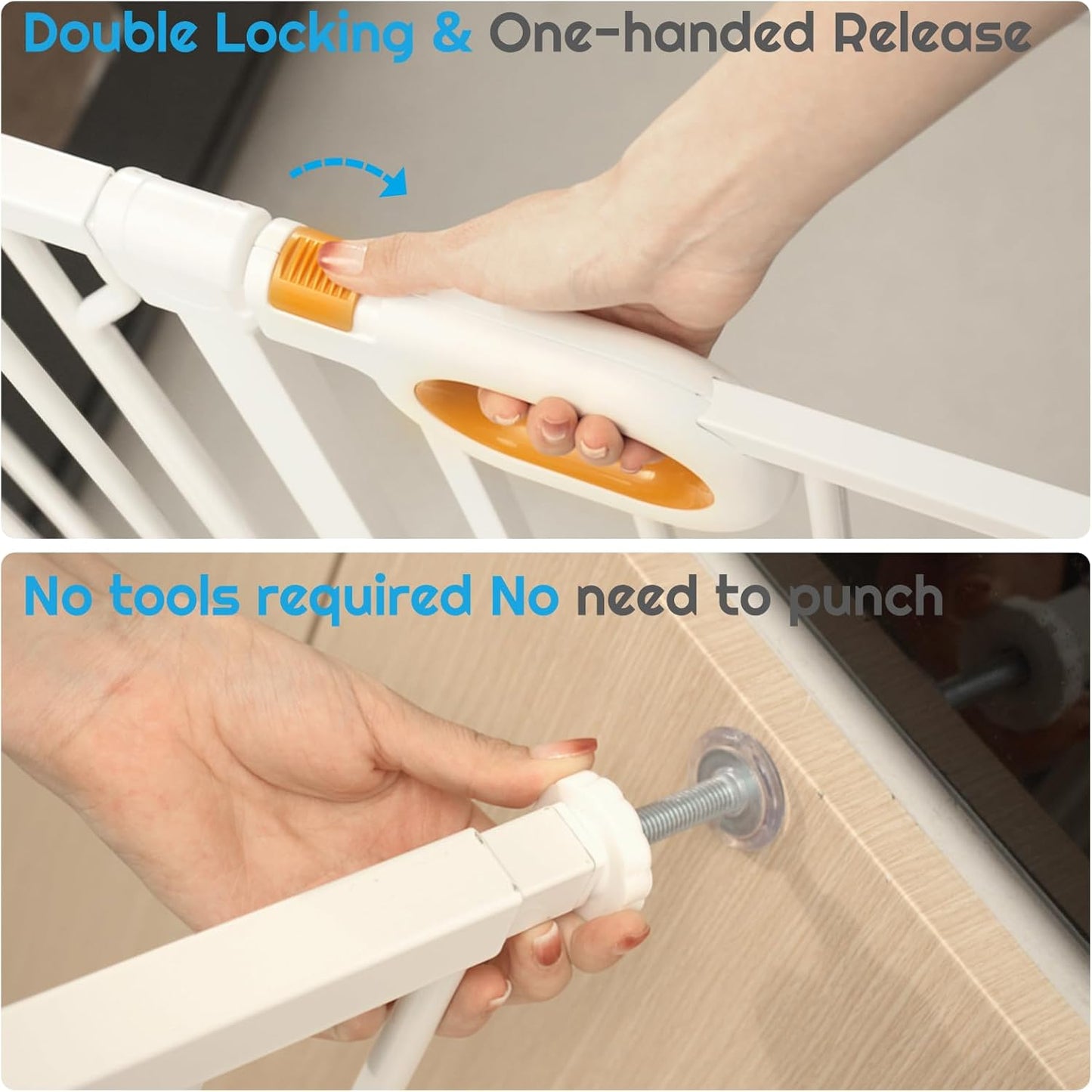 owlie Baby Gate with Door 66-75 Inch, Extra Wide Stair Gates for Kids Adjustable Wide Dog Pet Gate Stairway Large Baby Gates Pressure Mount for Pets for House Stairway Doorway White (30.5'' Tall)