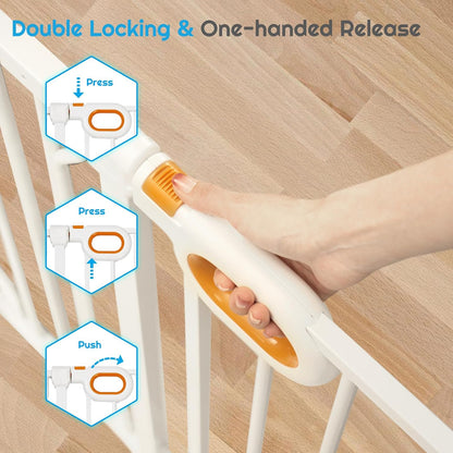 owlie Baby Gate with Door 66-75 Inch, Extra Wide Stair Gates for Kids Adjustable Wide Dog Pet Gate Stairway Large Baby Gates Pressure Mount for Pets for House Stairway Doorway White (30.5'' Tall)