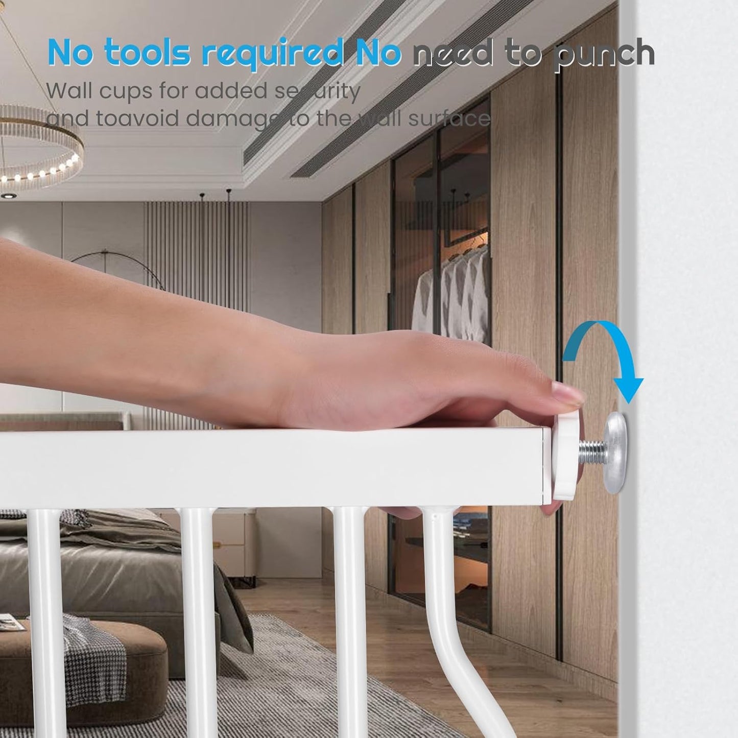 owlie Baby Gate with Door 66-75 Inch, Extra Wide Stair Gates for Kids Adjustable Wide Dog Pet Gate Stairway Large Baby Gates Pressure Mount for Pets for House Stairway Doorway White (30.5'' Tall)