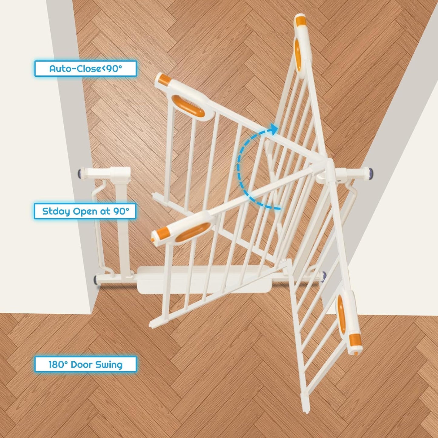 owlie Baby Gate with Door 66-75 Inch, Extra Wide Stair Gates for Kids Adjustable Wide Dog Pet Gate Stairway Large Baby Gates Pressure Mount for Pets for House Stairway Doorway White (30.5'' Tall)