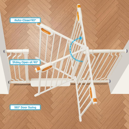 owlie Baby Gate with Door 66-75 Inch, Extra Wide Stair Gates for Kids Adjustable Wide Dog Pet Gate Stairway Large Baby Gates Pressure Mount for Pets for House Stairway Doorway White (30.5'' Tall)